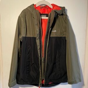 Eddie Bauer Olive and Black Windbreaker with Orange Lining & Double Zipper 5YR